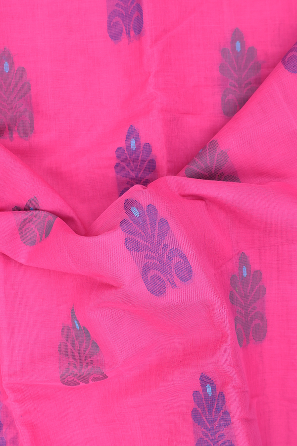 Kanchi Cotton Saree In Rani Pink With Floral Buttas