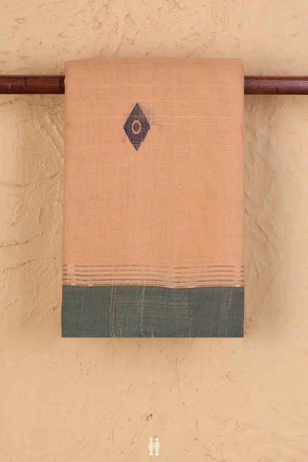 Kanchi Cotton Saree In Melon Orange With Diamond Buttas