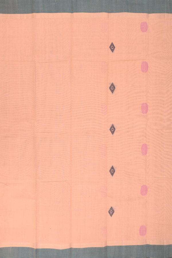 Kanchi Cotton Saree In Melon Orange With Diamond Buttas