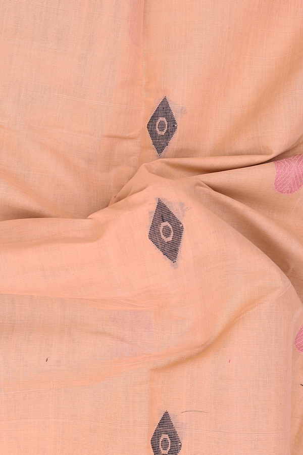 Kanchi Cotton Saree In Melon Orange With Diamond Buttas