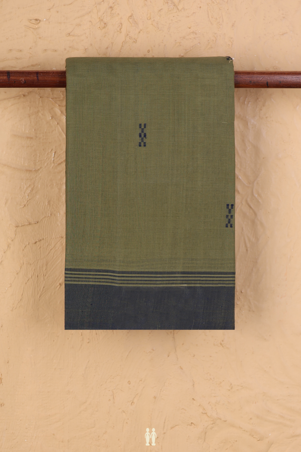 Kanchi Cotton Saree In Moss Green With Threadwork Buttas