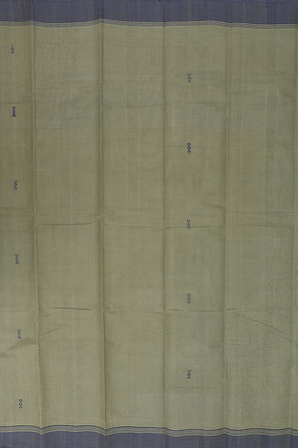 Kanchi Cotton Saree In Moss Green With Threadwork Buttas