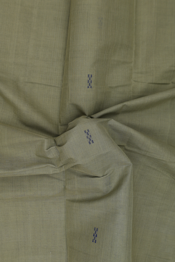 Kanchi Cotton Saree In Moss Green With Threadwork Buttas