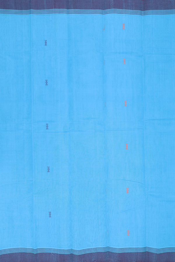 Kanchi Cotton Saree In Deep Sky Blue With Threadwork Buttas
