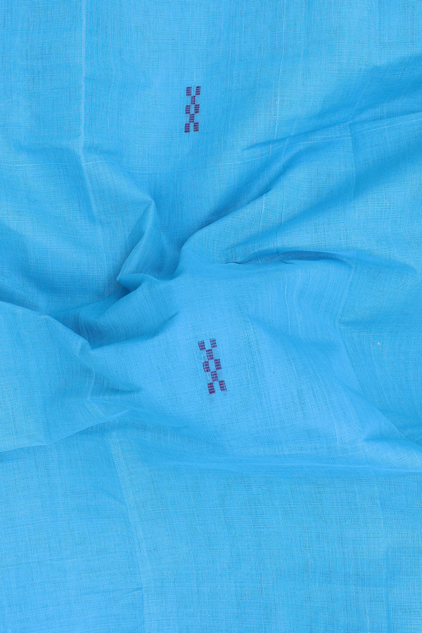 Kanchi Cotton Saree In Deep Sky Blue With Threadwork Buttas