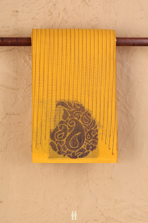 Kanchi Cotton Saree In Saffron Yellow With Stripes Design