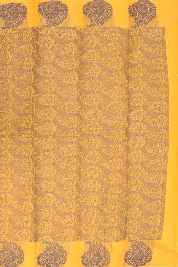 Kanchi Cotton Saree In Saffron Yellow With Stripes Design