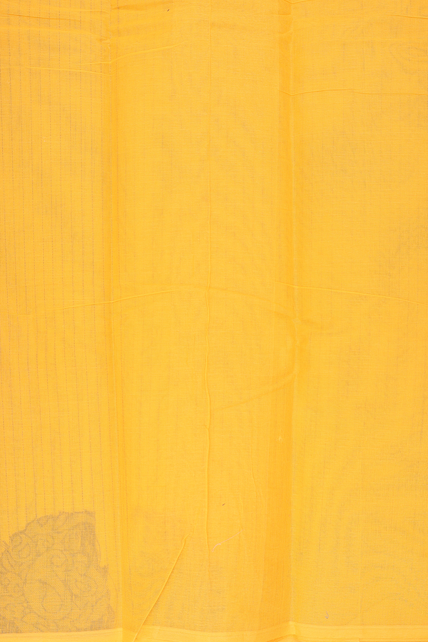 Kanchi Cotton Saree In Saffron Yellow With Stripes Design