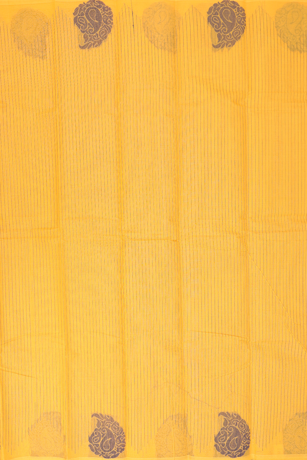 Kanchi Cotton Saree In Saffron Yellow With Stripes Design