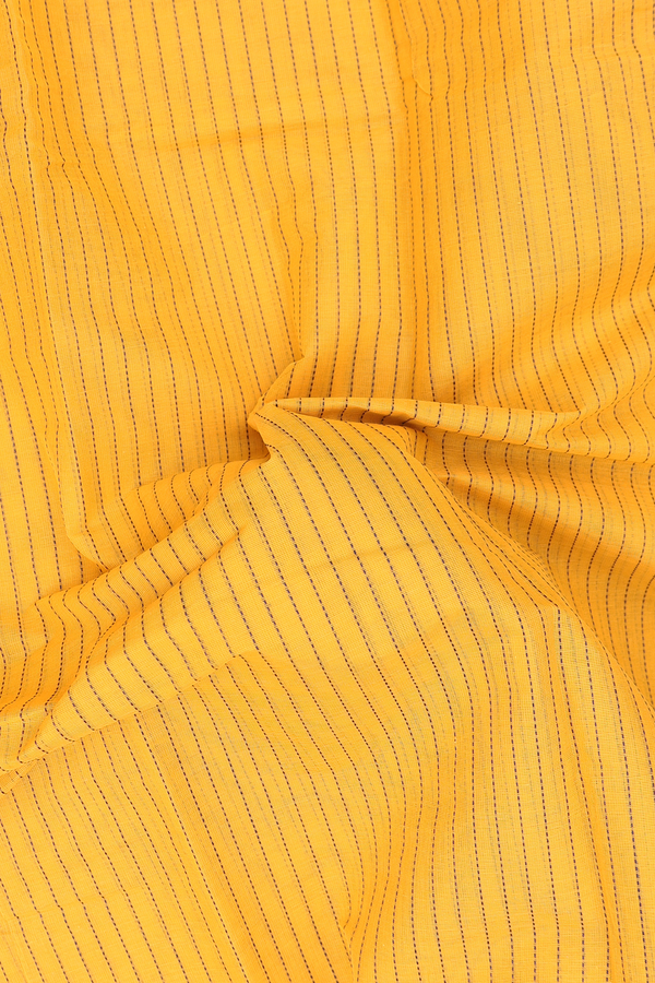 Kanchi Cotton Saree In Saffron Yellow With Stripes Design