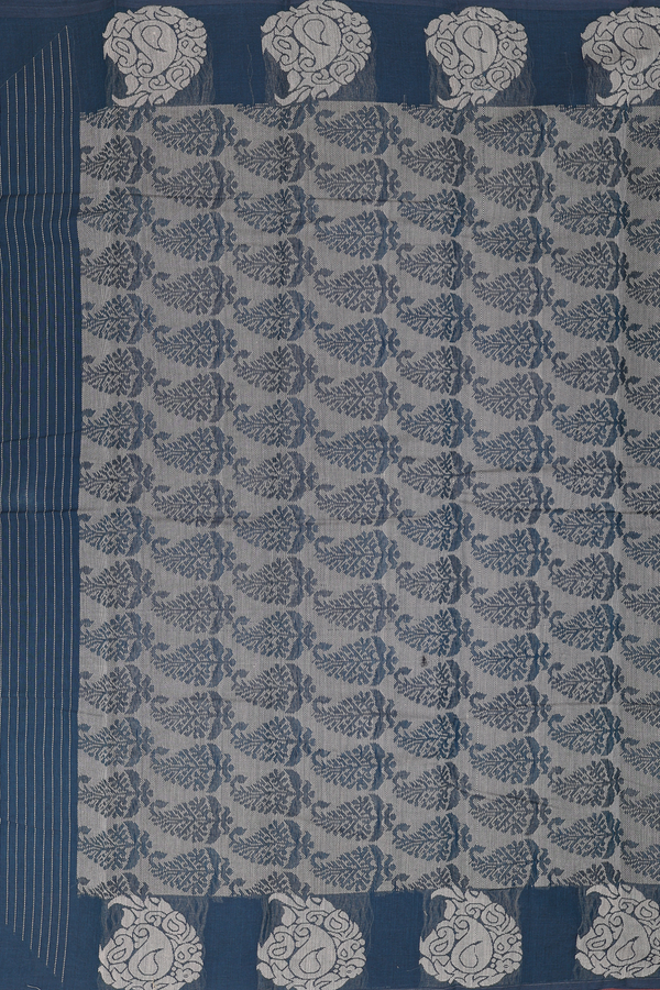 Kanchi Cotton Saree In Midnight Green With Stripes Design