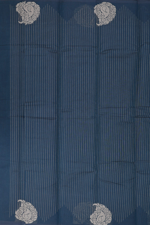 Kanchi Cotton Saree In Midnight Green With Stripes Design