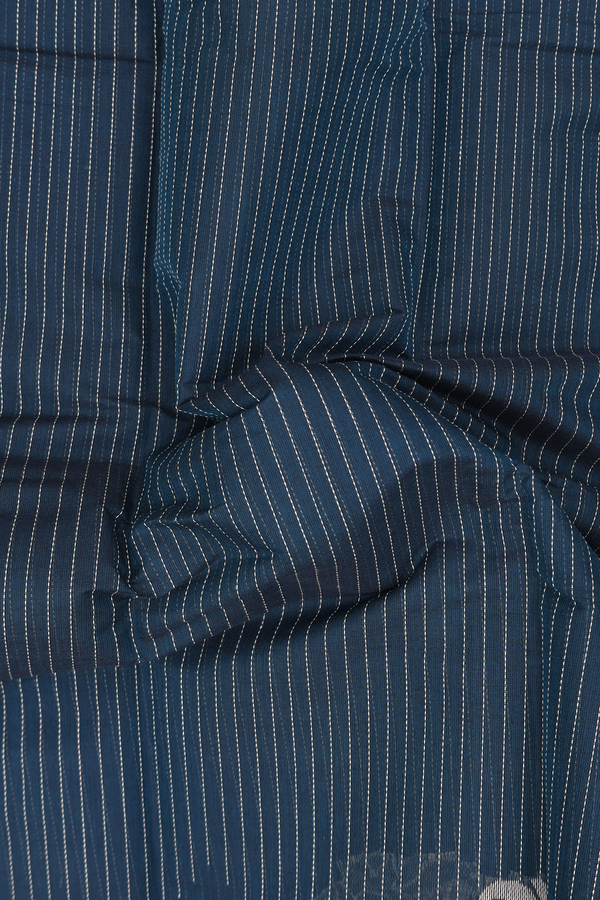 Kanchi Cotton Saree In Midnight Green With Stripes Design
