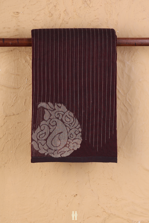 Kanchi Cotton Saree In Coffee Brown With Stripes Design