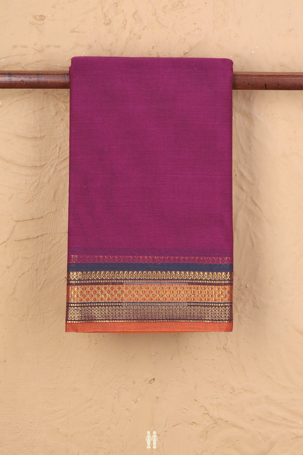 Kanchi Cotton Saree In Purple With Zari Border