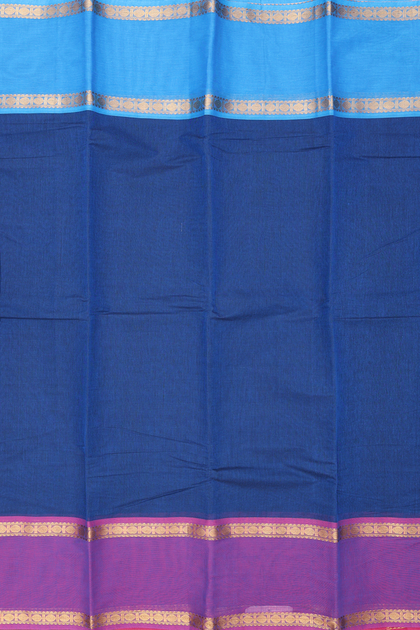 Kanchi Cotton Saree In Capri Blue With Ganga Jamuna Border