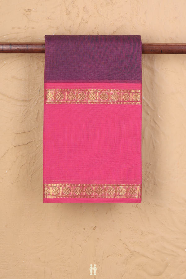 Kanchi Cotton Saree In Purple With Ganga Jamuna Border
