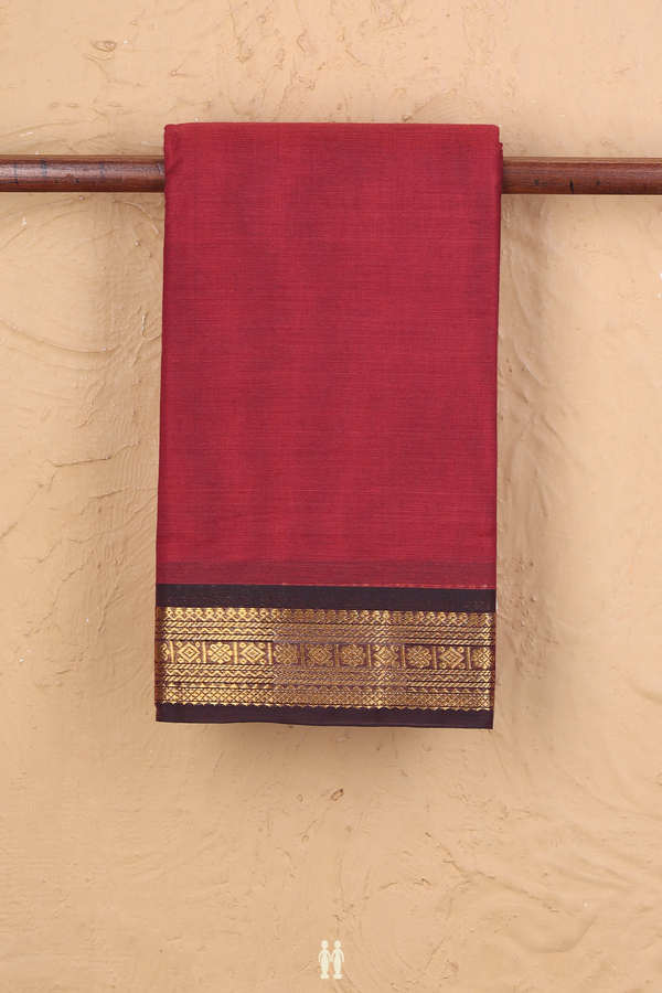 Kanchi Cotton Saree In Crimson Red With Contrast Border