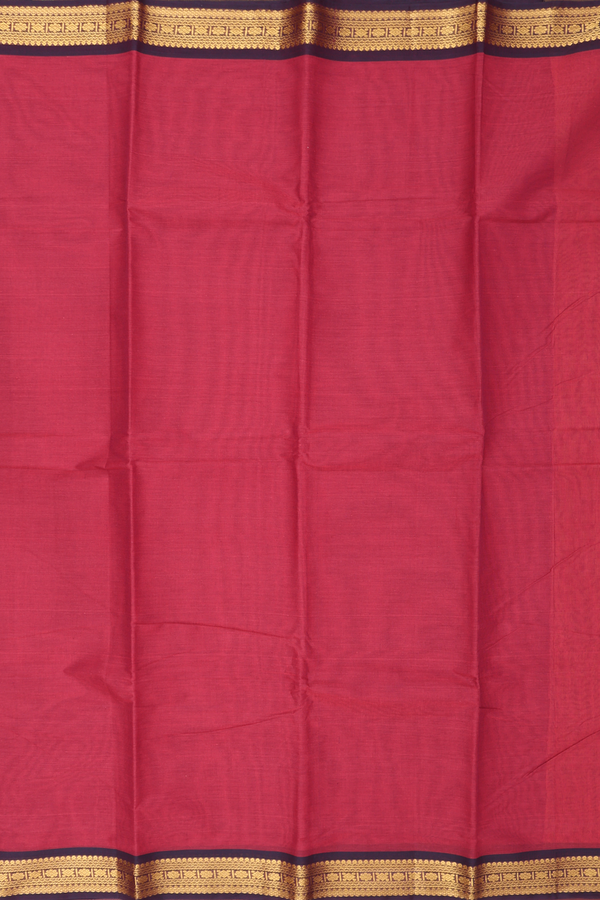 Kanchi Cotton Saree In Crimson Red With Contrast Border