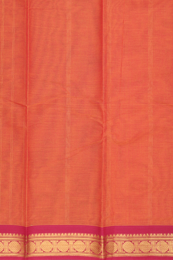 Kanchi Cotton Saree In Plain Coral Pink With Contrast Border