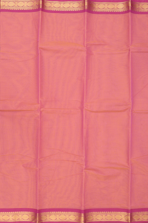 Kanchi Cotton Saree In Plain Coral Pink With Contrast Border