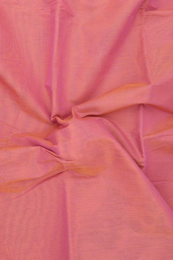 Kanchi Cotton Saree In Plain Coral Pink With Contrast Border
