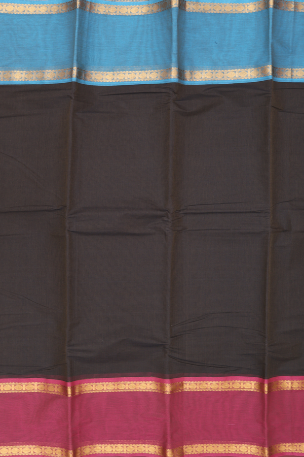 Kanchi Cotton Saree In Olive Green With Ganga Jamuna Border