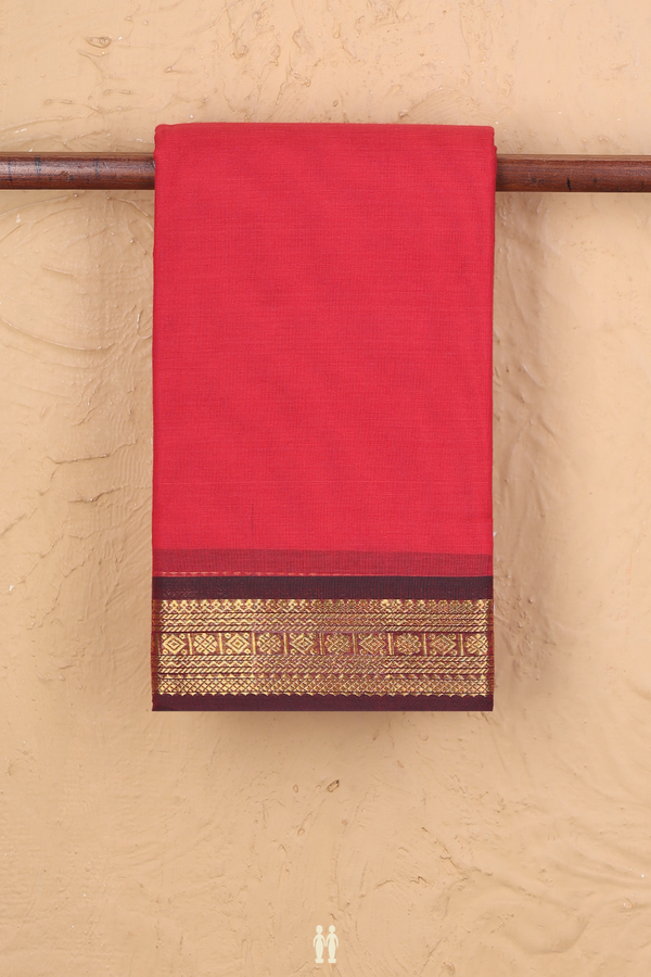 Kanchi Cotton Saree In Blush Red With Contrast Border