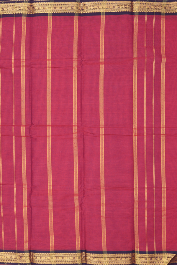 Kanchi Cotton Saree In Blush Red With Contrast Border
