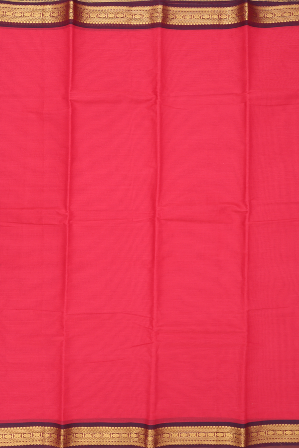 Kanchi Cotton Saree In Blush Red With Contrast Border