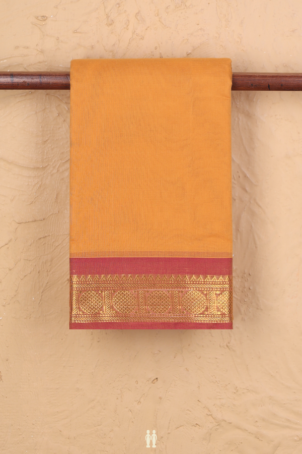 Kanchi Cotton Saree In Yellow With Contrast Border