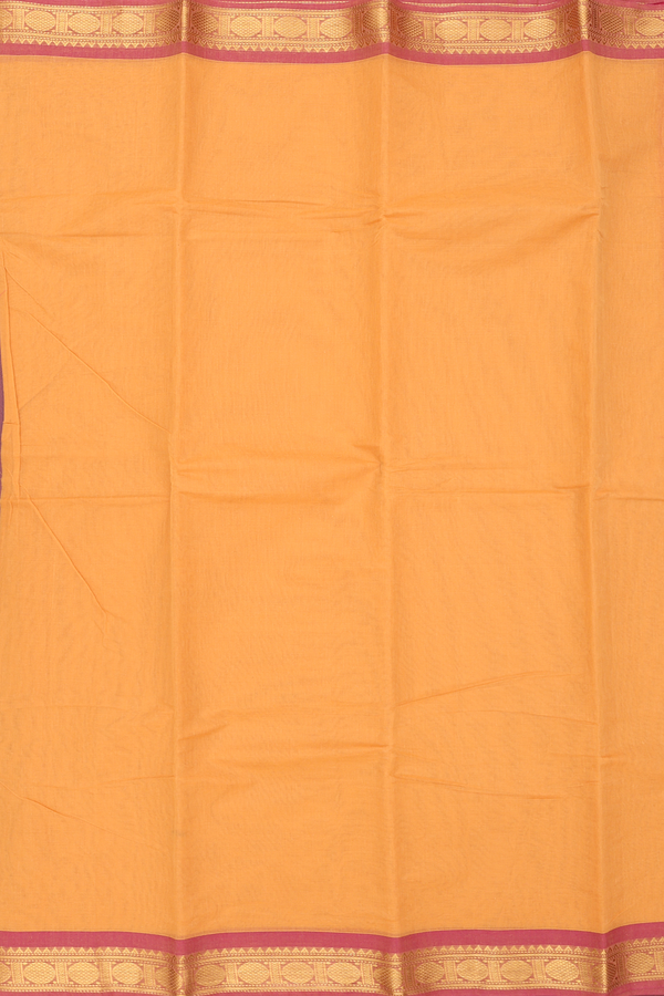 Kanchi Cotton Saree In Yellow With Contrast Border