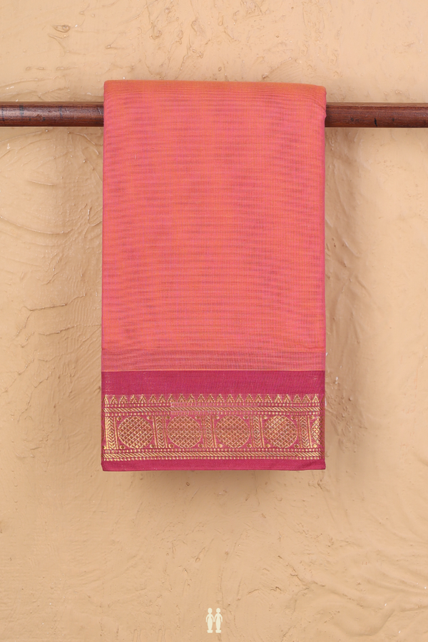 Kanchi Cotton Saree In Coral Pink With Contrast Border