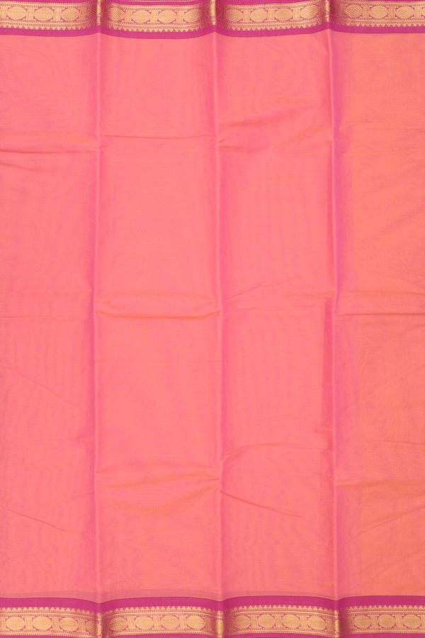 Kanchi Cotton Saree In Coral Pink With Contrast Border