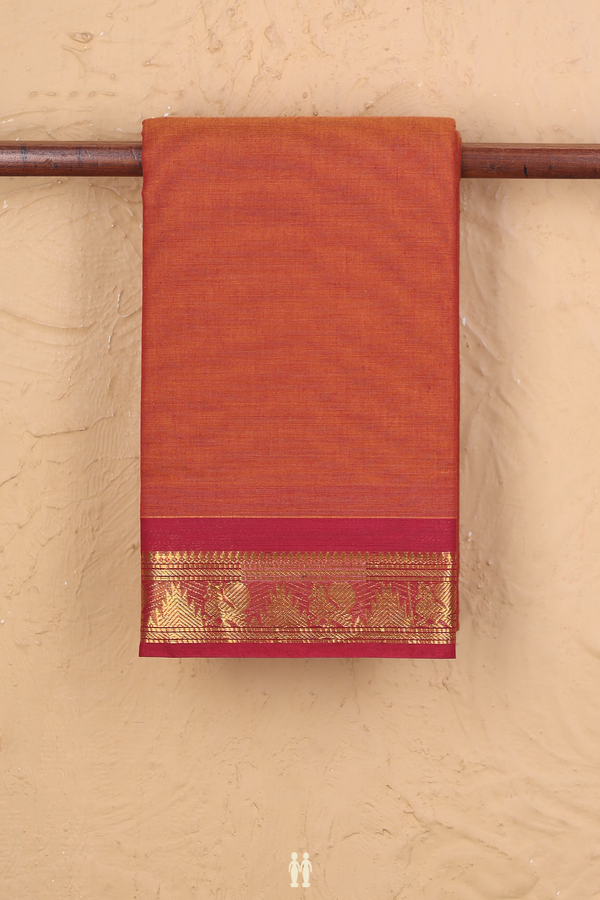 Kanchi Cotton Saree In Burnt Orange With Contrast Border