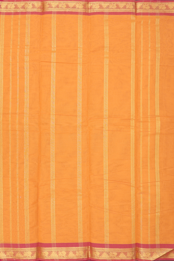 Kanchi Cotton Saree In Burnt Orange With Contrast Border