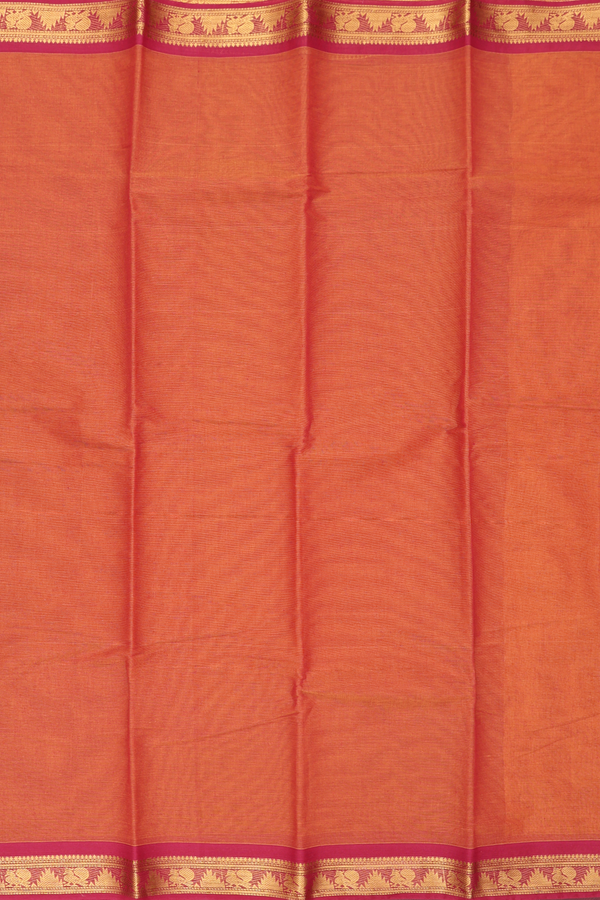 Kanchi Cotton Saree In Burnt Orange With Contrast Border