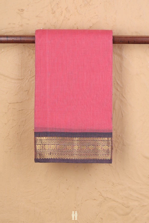 Kanchi Cotton Saree In Pink With Contrast Border
