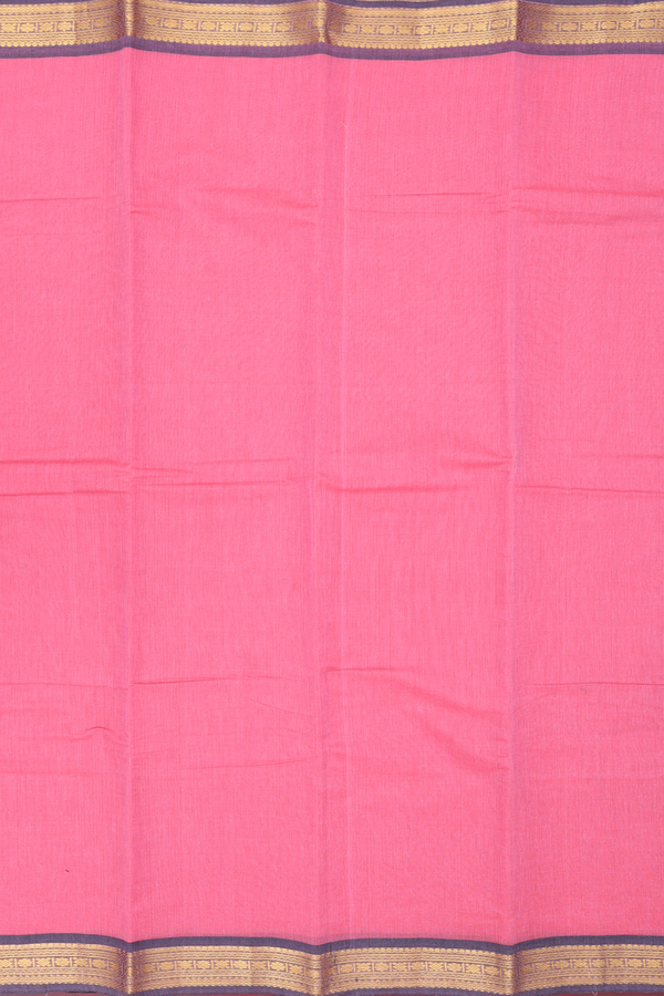 Kanchi Cotton Saree In Pink With Contrast Border