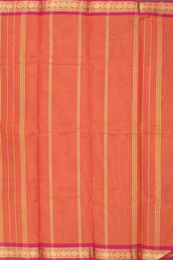 Kanchi Cotton Saree In Saddle Brown With Zari Border