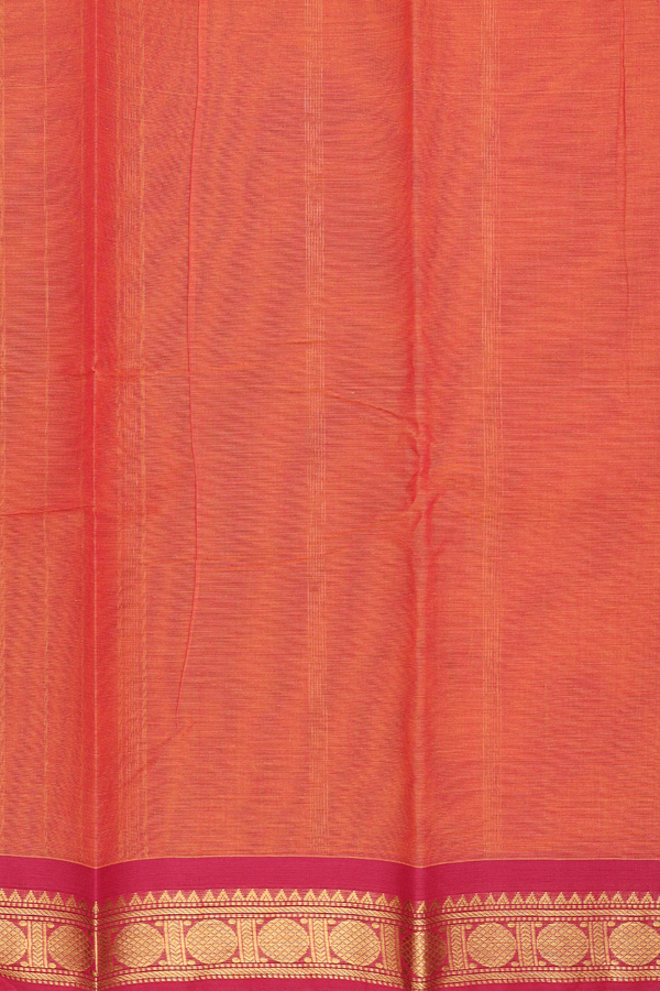 Kanchi Cotton Saree In Saddle Brown With Zari Border