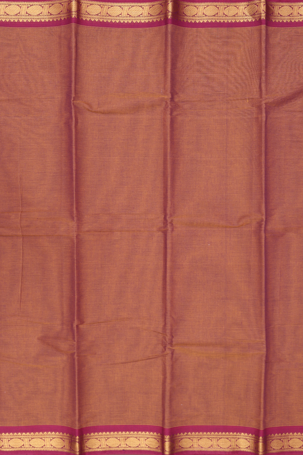 Kanchi Cotton Saree In Saddle Brown With Zari Border
