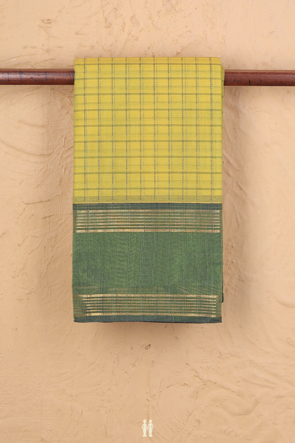 Kanchi Cotton Saree In Yellow With Checks Design