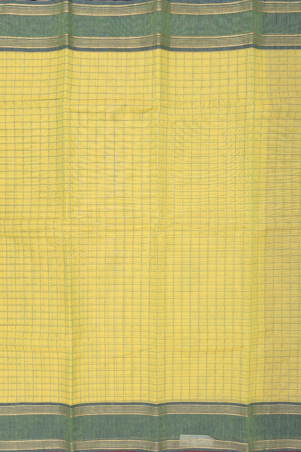 Kanchi Cotton Saree In Yellow With Checks Design