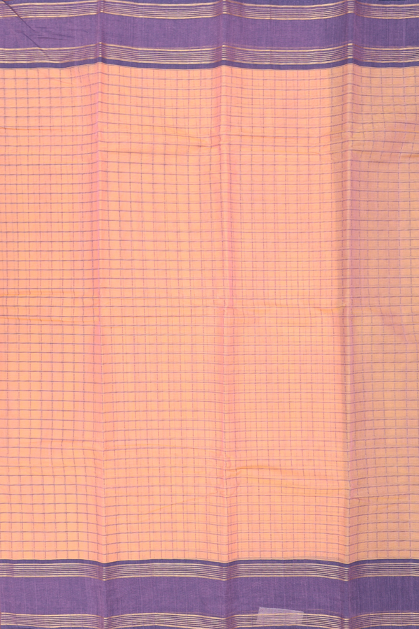 Kanchi Cotton Saree In Orange With Checks Design