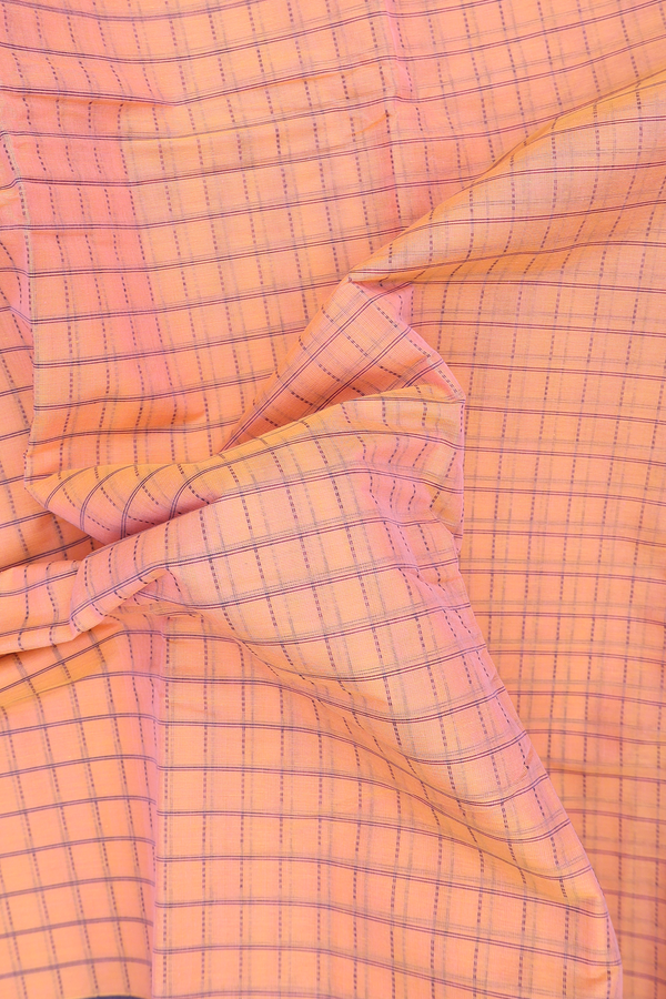 Kanchi Cotton Saree In Orange With Checks Design