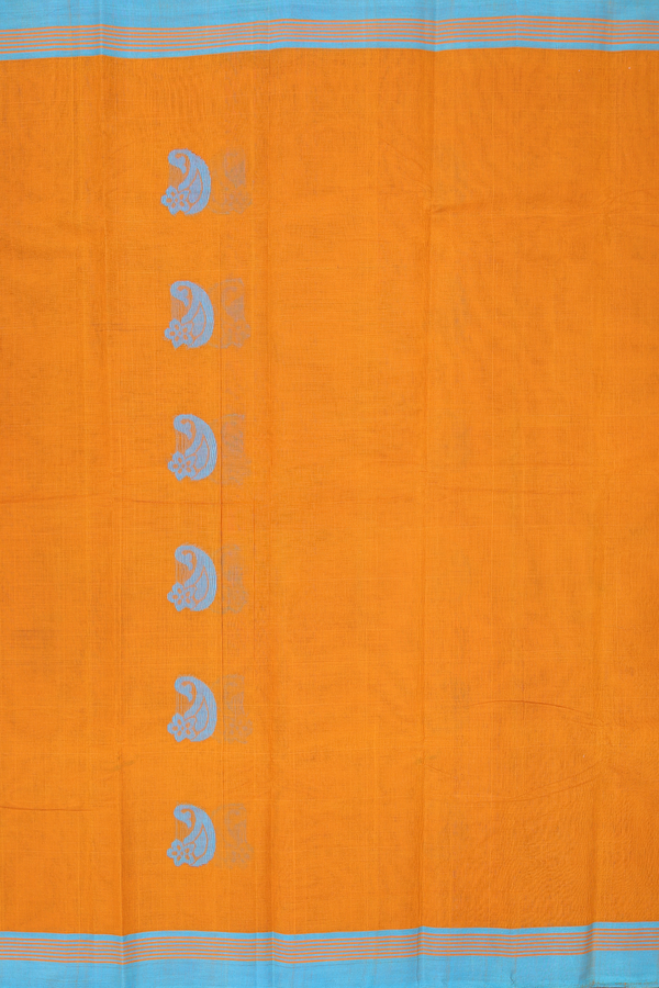 Kanchi Cotton Saree In Ochre Orange With Paisley Buttas