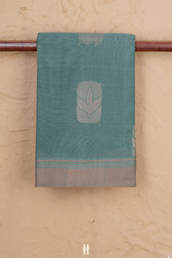 Kanchi Cotton Saree In Dusty Green With Floral Buttas