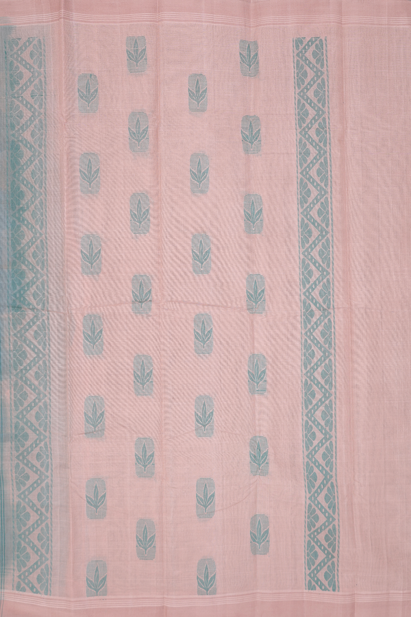 Kanchi Cotton Saree In Dusty Green With Floral Buttas