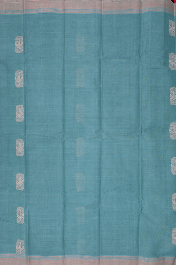 Kanchi Cotton Saree In Dusty Green With Floral Buttas